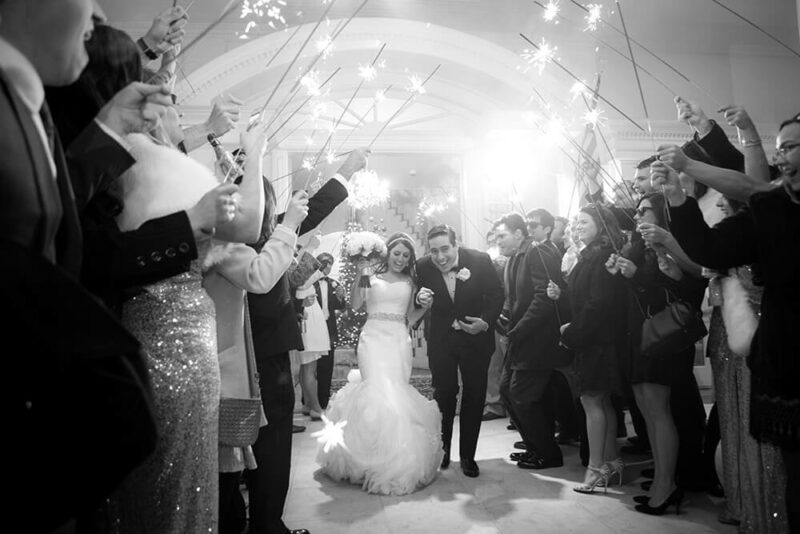 bride and groom send off with sparklers