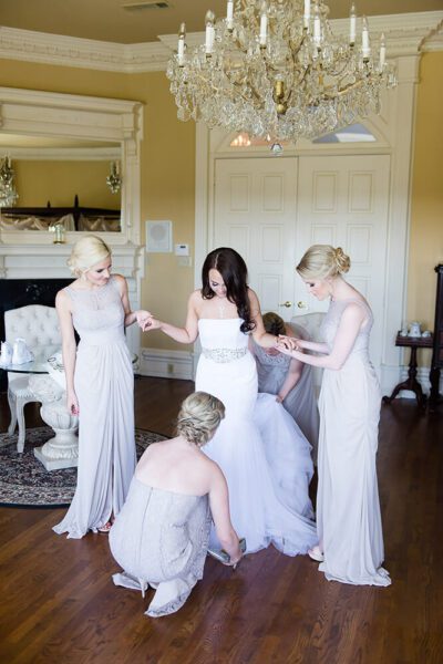 bride getting ready with her friends