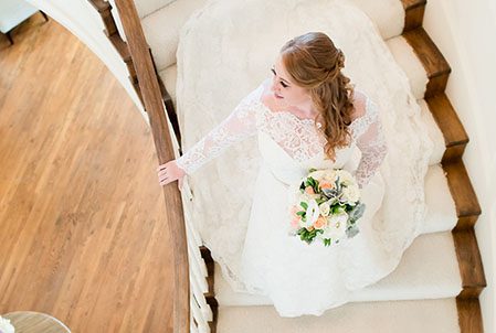 bride photo on staircase